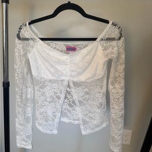 Sheer Lace White Mesh Top Floral Overlay Sz L